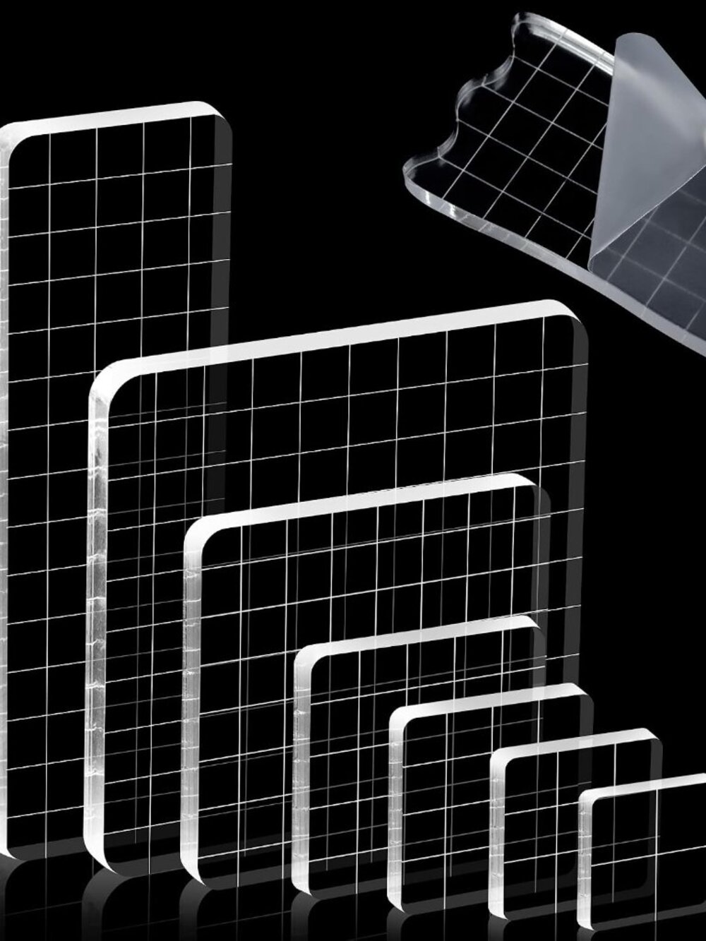 7 Pieces Acrylic Stamp Block with Grid LinesStraight Edge
